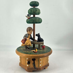 Vintage Wood Anri Thorens Swiss Movement Music Box Gigi Girl Dog Love Story